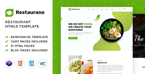 Restauran restaurant HTML template preview for cafes and food businesses