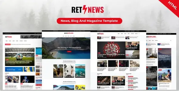 Retnews responsive HTML5 news blog magazine template preview