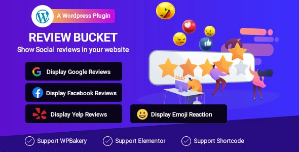 ReviewBucket WordPress business review plugin showing multi-platform review display options