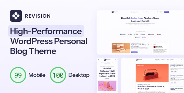 Revision personal blog WordPress theme with Elementor demo layout