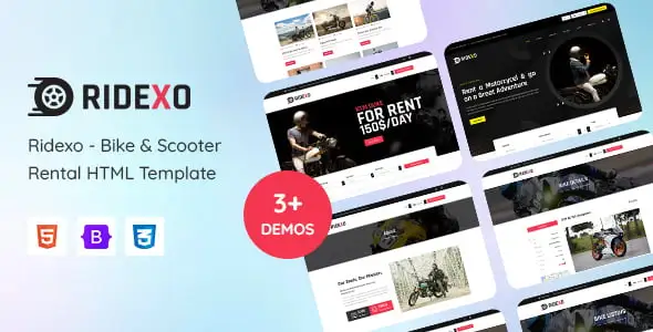 Ridexo bike and scooter rental HTML template with responsive layouts