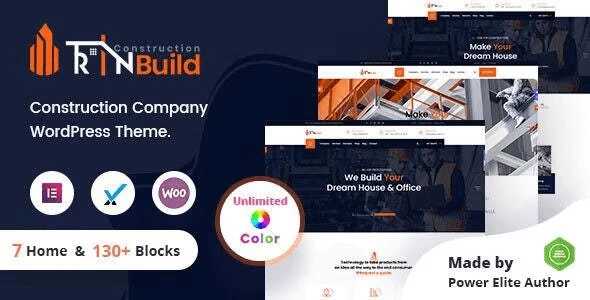 RinBuild construction WordPress theme demo showcasing responsive layout and Elementor PRO builder