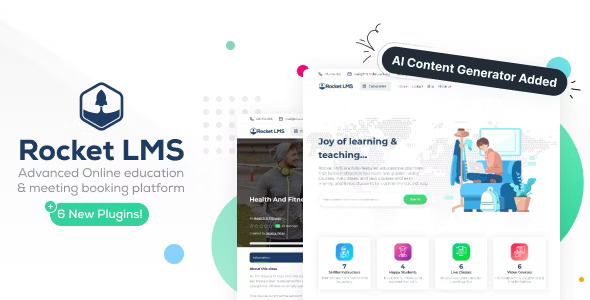 Rocket LMS PHP learning management system dashboard showing course marketplace with multi-instructor management