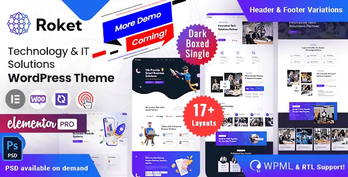 Roket IT solutions and technology WordPress theme homepage layout
