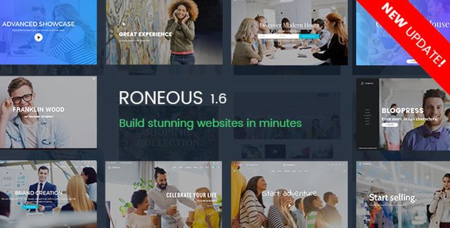 Roneous multi-purpose WordPress theme demo showcasing portfolio and blog layouts
