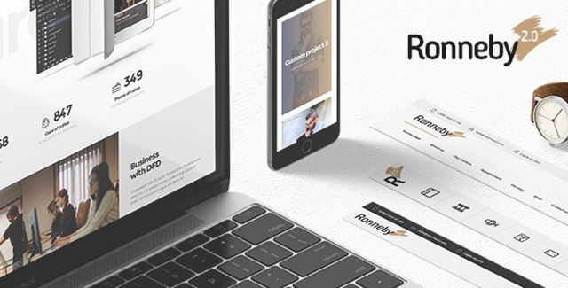 Ronneby multipurpose WordPress theme demo showcase on desktop and mobile devices