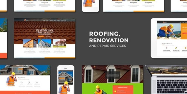 Roofing WordPress theme website layout for construction and renovation businesses