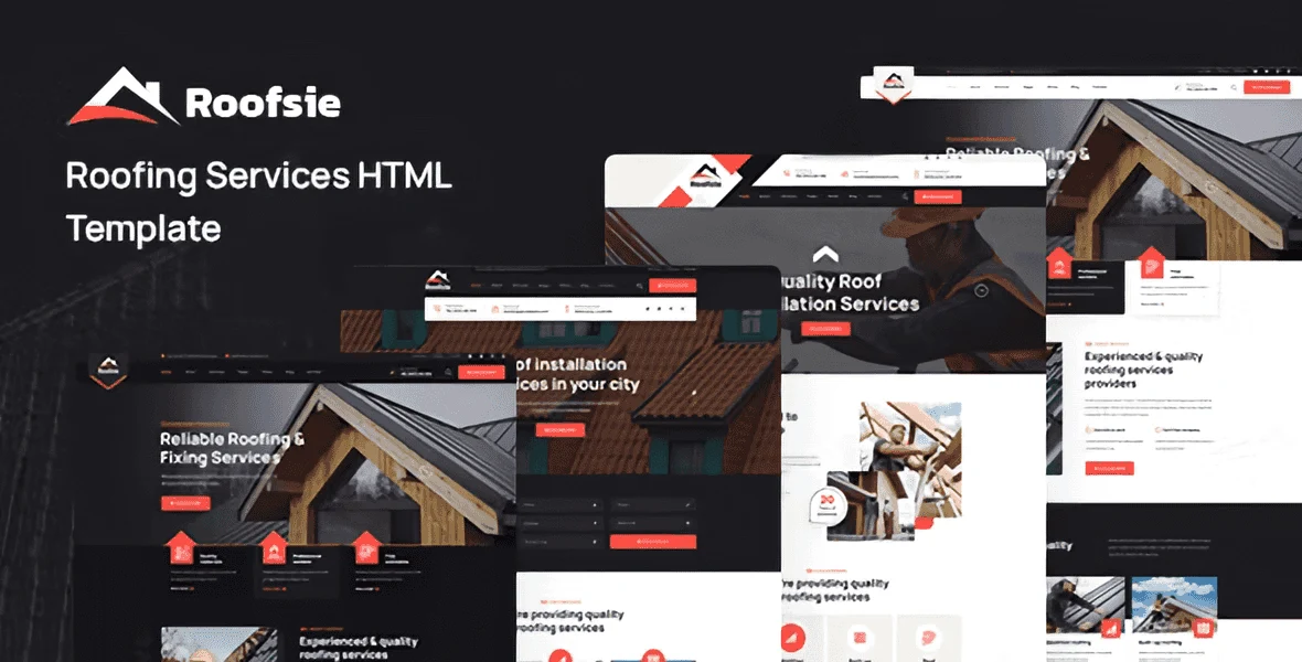 Roofsie roofing HTML template homepage preview showing modern design for roofing contractors