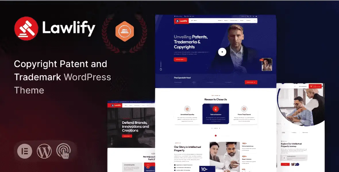Rulify intellectual property law firm WordPress theme homepage preview