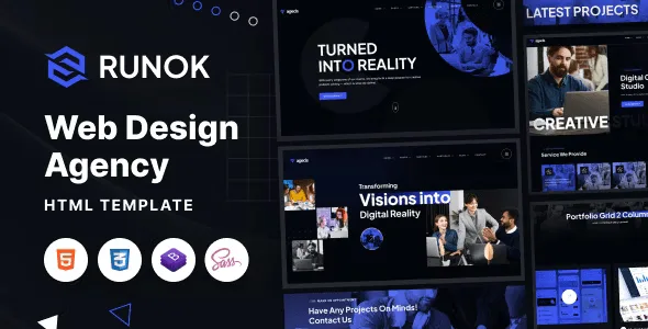 Runok web agency HTML5 template preview showing a clean creative layout for digital service providers