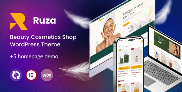 Ruza beauty cosmetics WordPress theme showcasing an elegant online store layout for skincare and makeup brands