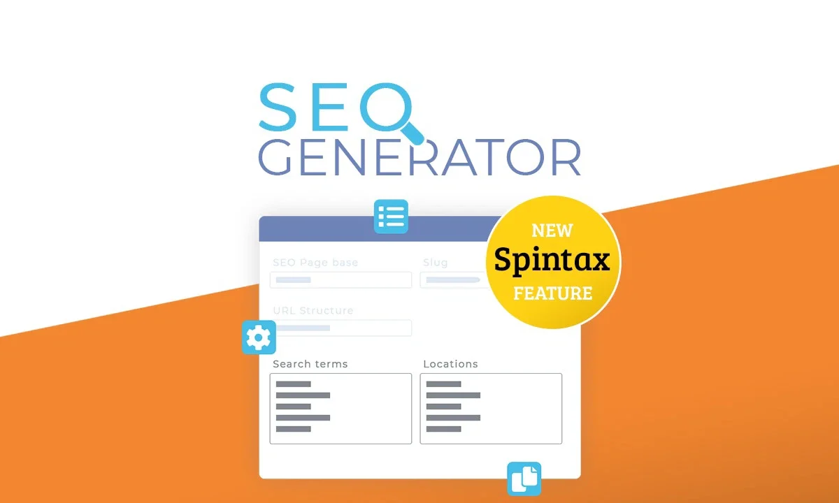 SEO Generator WordPress plugin dashboard showing Spintax content creation for unique SEO pages