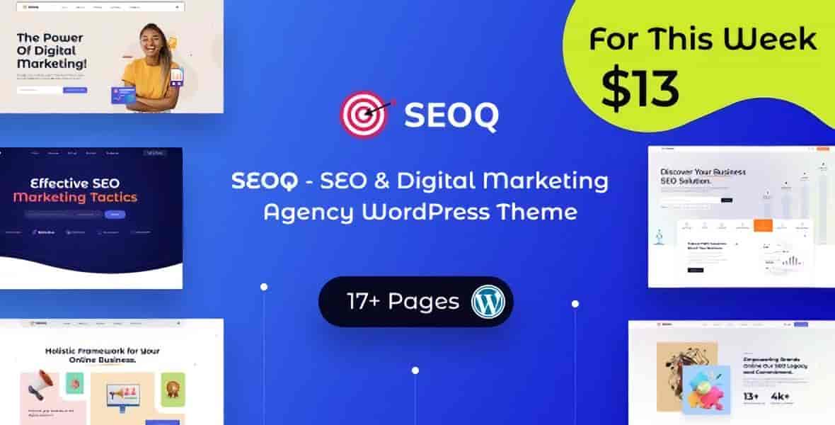 SEOQ SEO agency WordPress theme with Elementor PRO design