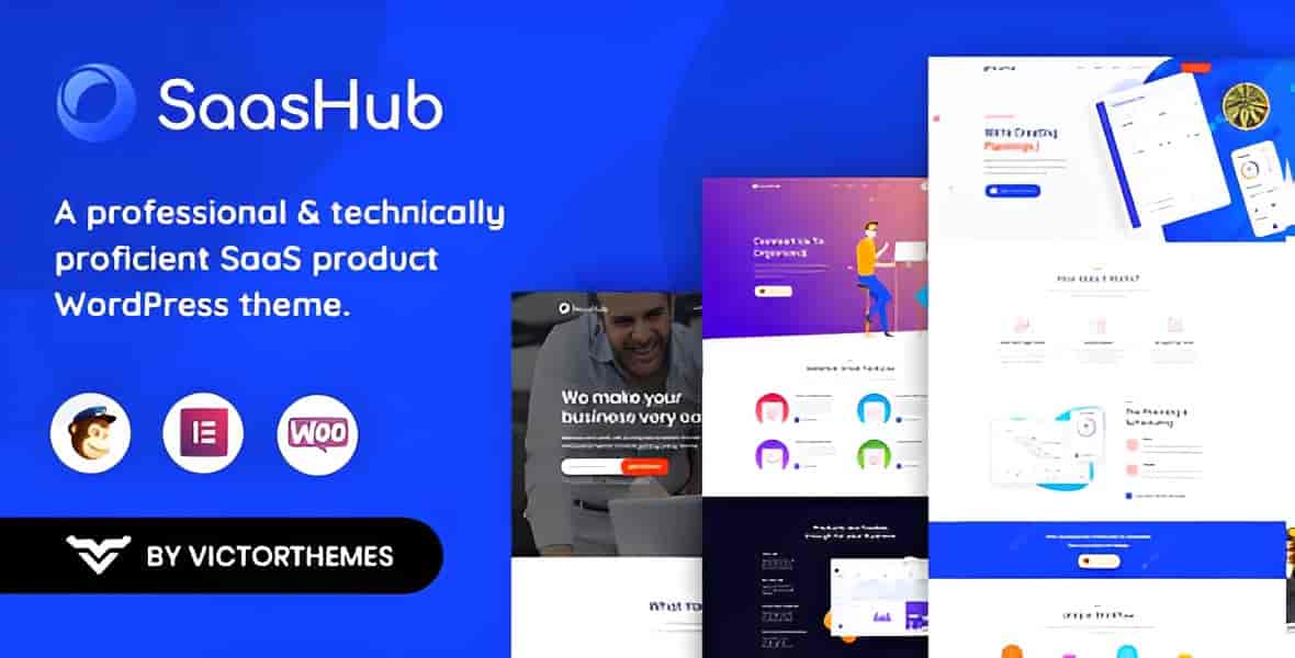 SaaSHub SaaS WordPress theme homepage preview with Elementor PRO