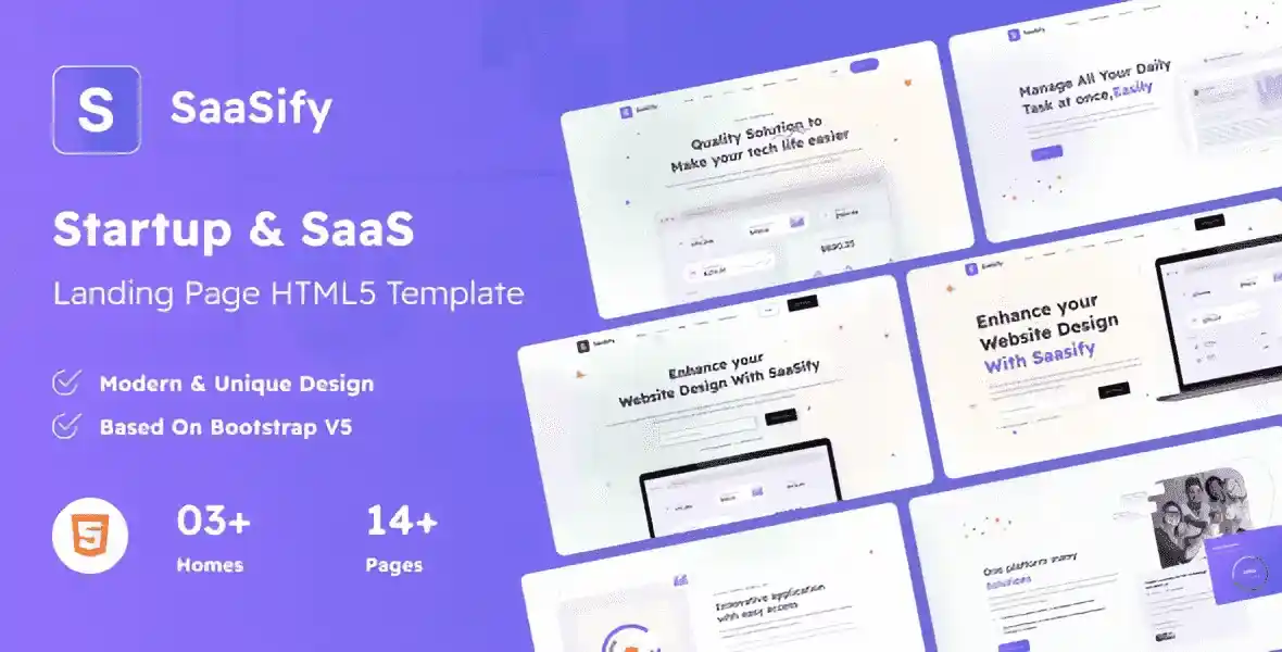 Saasify SaaS landing page HTML5 template with Elementor PRO homepage designs