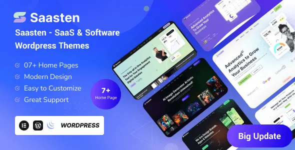 Saasten SaaS WordPress theme homepage demo preview for software and startup websites