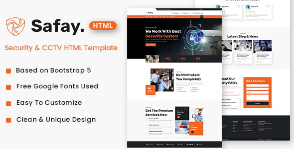 Safay security and CCTV HTML template homepage preview