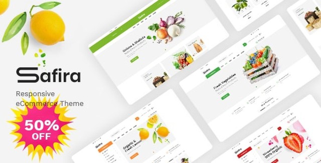 Safira food and organic WooCommerce WordPress theme homepage layout