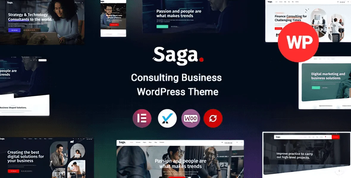 Saga business consulting WordPress theme with Elementor page builder