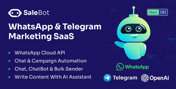 SaleBot marketing automation interface for WhatsApp Telegram bulk messaging and AI chatbot