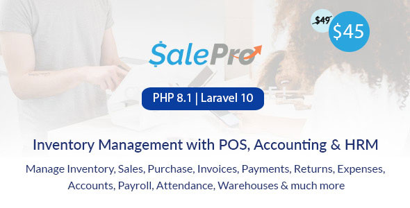 SalePro inventory management system dashboard showing POS and stock tracking features