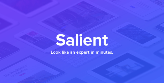 Salient WordPress theme dashboard showing Elementor Pro page builder interface with live preview