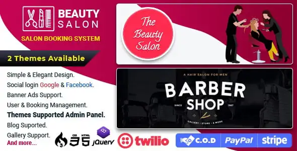 Salon booking system PHP script admin dashboard showing appointment management interface