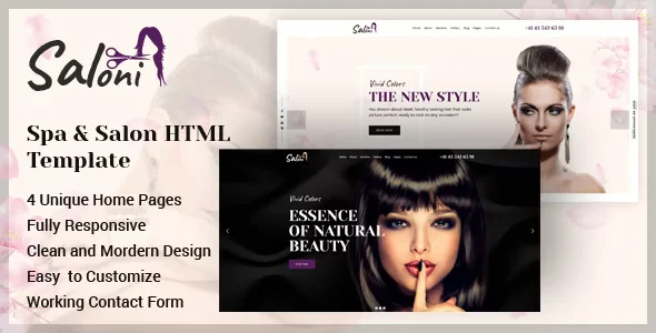Saloni spa and salon HTML template homepage preview with responsive layout