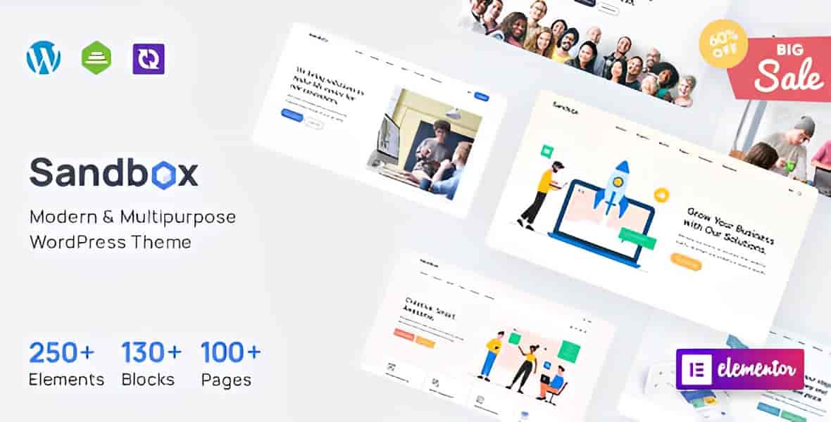 Sandbox modern multipurpose Elementor WordPress theme for corporate and e-commerce websites