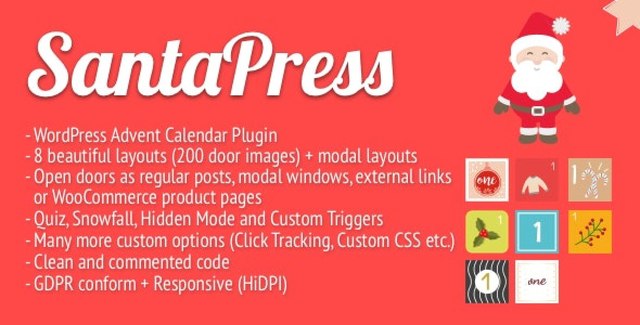 SantaPress WordPress advent calendar plugin with quiz and WooCommerce integration