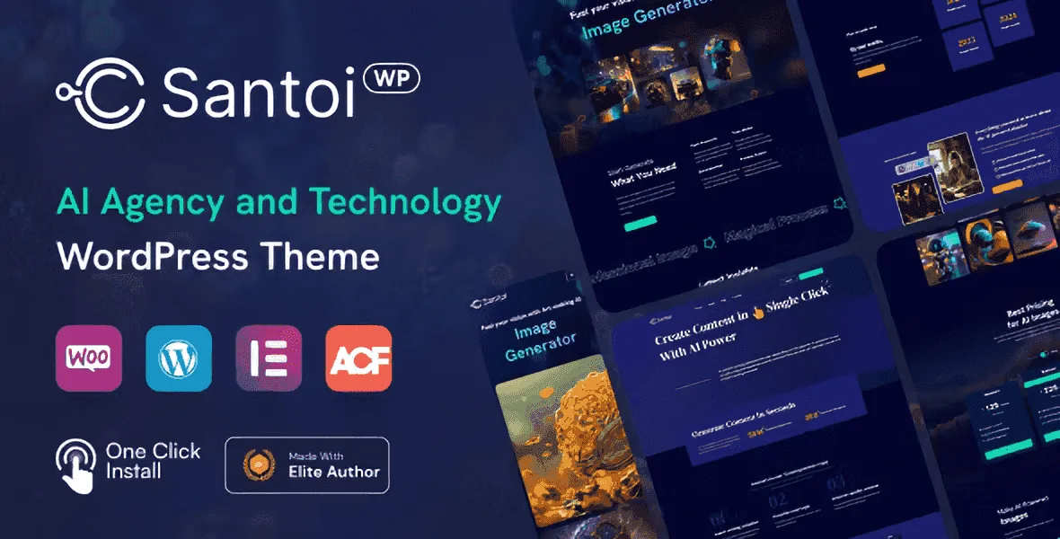 Santoi AI agency and technology WordPress theme with Elementor compatibility
