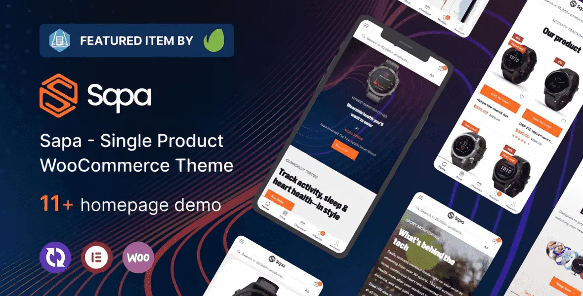 Sapa WooCommerce WordPress theme preview for watch store product landing page