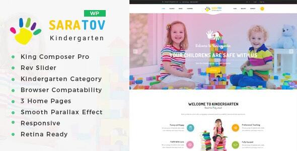 Saratov kindergarten and preschool WordPress theme showcasing a colorful responsive website design