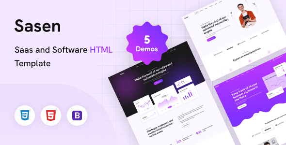 Sasen SaaS and software HTML template showing a modern responsive website design