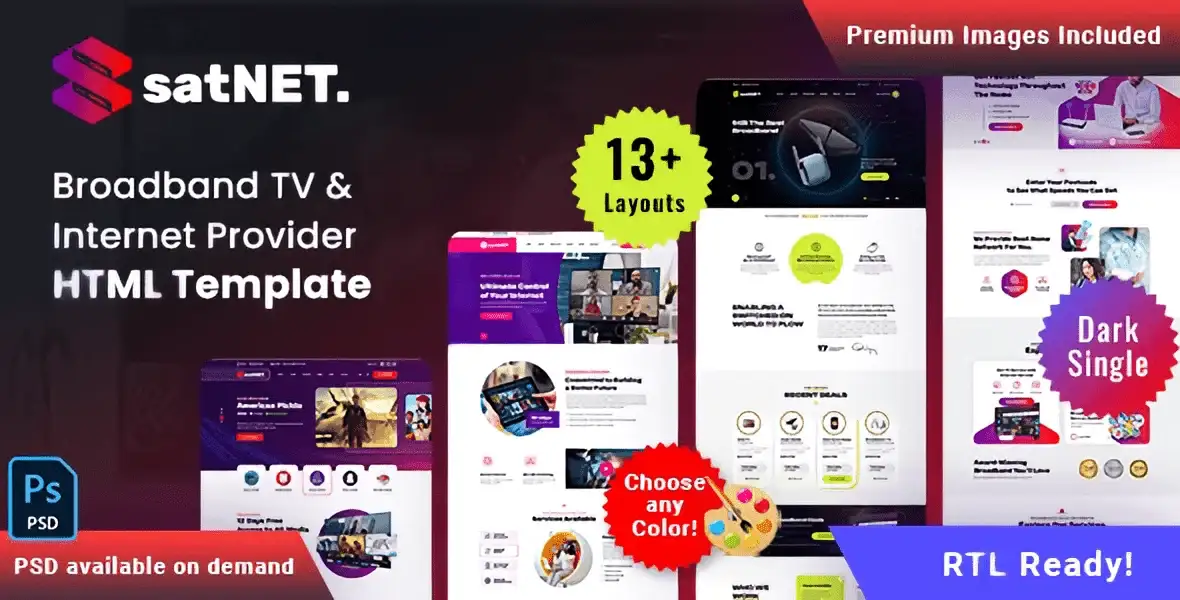 Satnet broadband TV and internet provider HTML template layout preview