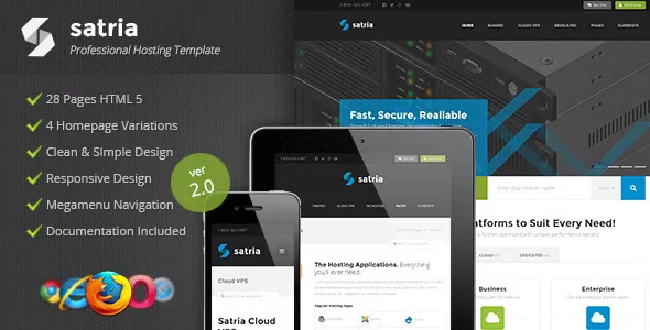 Satria professional web hosting HTML5 template homepage preview