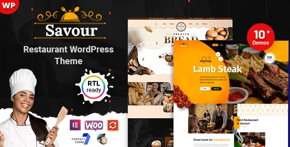 Savour modern restaurant WordPress theme homepage design with Elementor customization