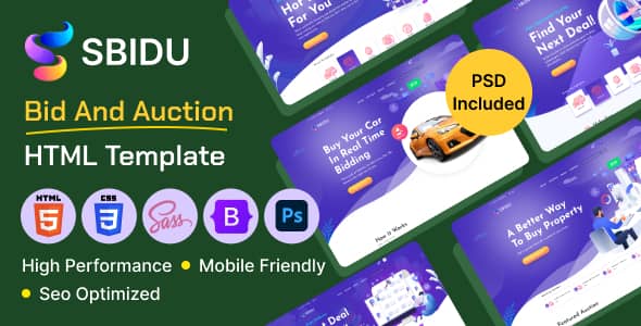 Sbidu auction HTML template professional bid platform website design