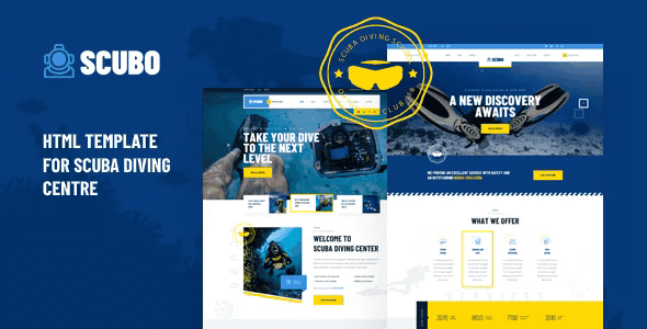 Scubo scuba diving HTML template preview for diving centers and water sports businesses