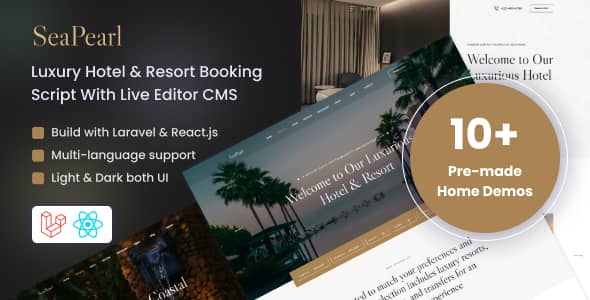 SeaPearl luxury hotel booking script with live editor CMS dashboard