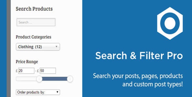 Search & Filter Pro WordPress filter plugin interface showing AJAX search and filter form builder