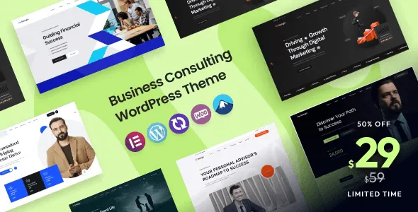 Seargin business consulting WordPress theme demo showcasing a professional corporate website layout with Elementor