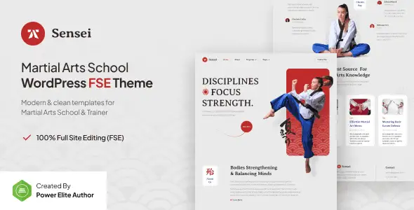 Sensei martial arts WordPress theme for clubs and instructors with modern clean block design