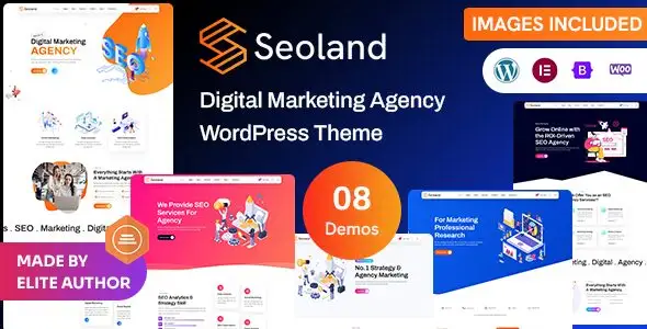 Seoland SEO agency WordPress theme homepage demo layout for digital marketing businesses
