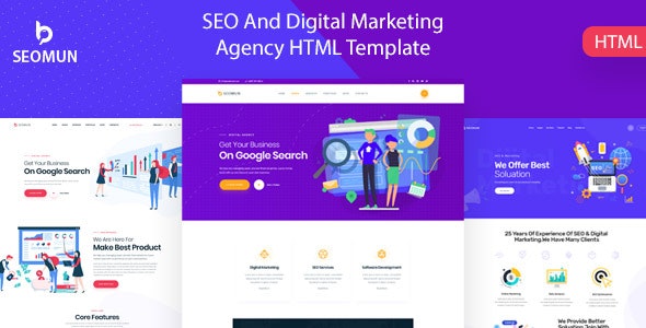 Seomun Elementor PRO HTML5 template homepage preview for SEO agency website