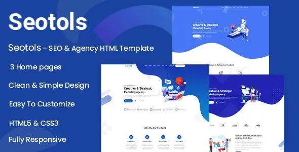 Seotols SEO and Agency HTML Template responsive design preview on desktop and mobile