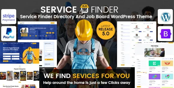 Service Finder service provider directory WordPress theme dashboard