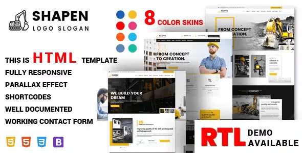 Shapen responsive construction HTML template homepage preview