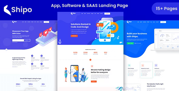 Shipo SaaS app software landing page template preview