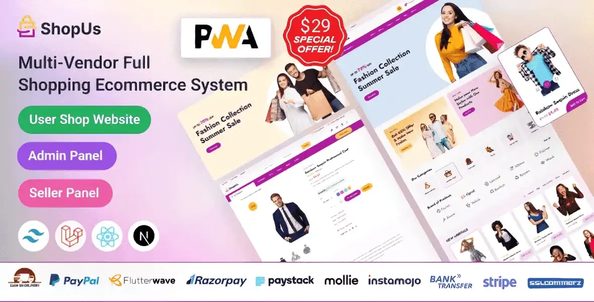 ShopUs Laravel multivendor fashion ecommerce script interface
